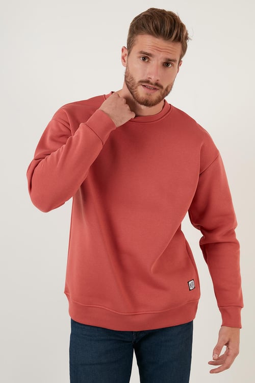 Buratti Regular Fit Bisiklet Yaka Pamuklu İçi Tüylü Yumuşak Şardonlu Erkek Sweat 5905255 KİREMİT