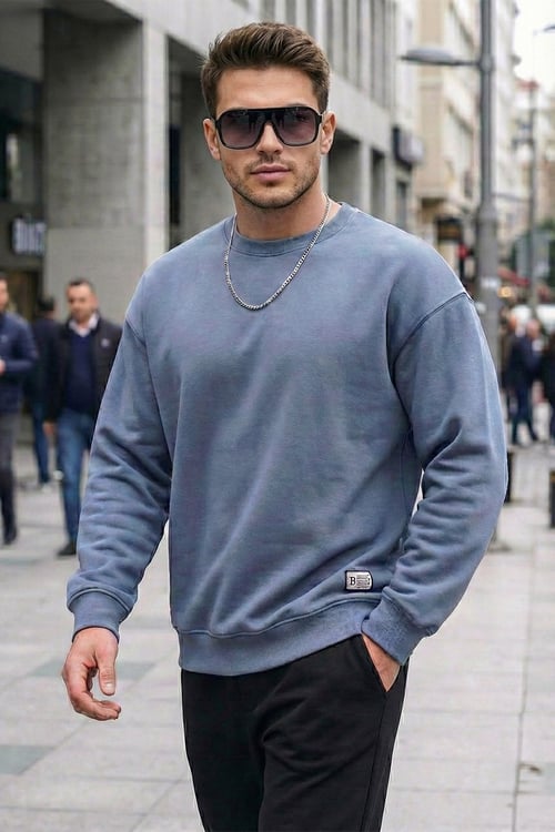 Buratti Regular Fit Bisiklet Yaka Pamuklu İçi Tüylü Yumuşak Şardonlu Erkek Sweat 5905255 KOYU GRİ