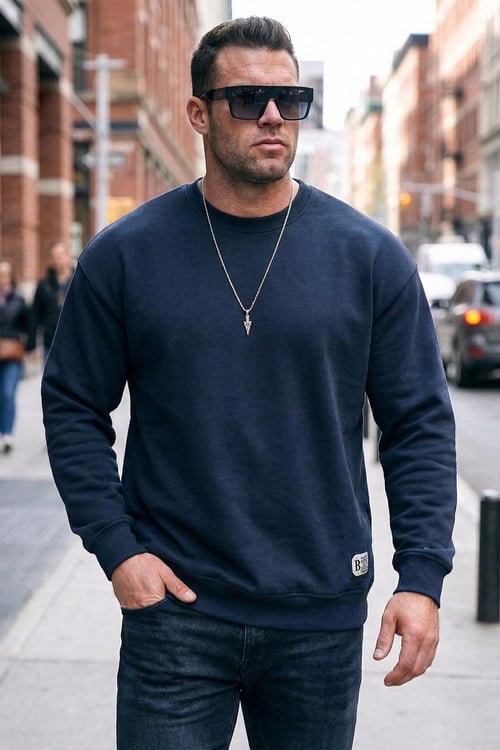 Buratti Regular Fit Bisiklet Yaka Pamuklu İçi Tüylü Yumuşak Şardonlu Erkek Sweat 5905255 KOYU LACİVERT