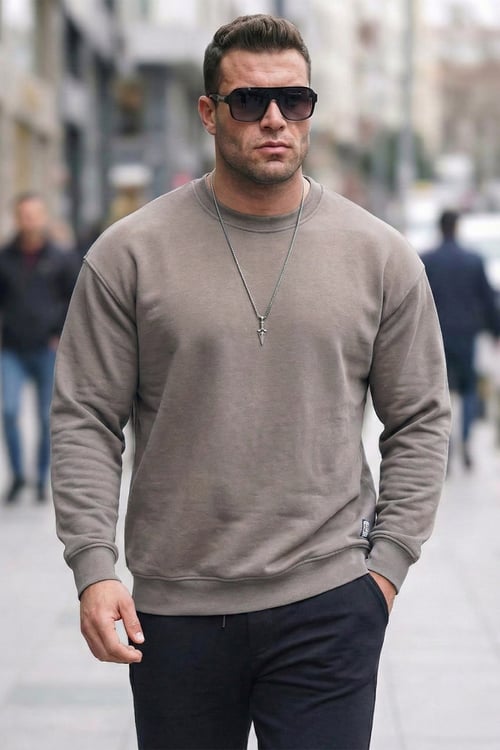 Buratti Regular Fit Bisiklet Yaka Pamuklu İçi Tüylü Yumuşak Şardonlu Erkek Sweat 5905255 TOPRAK