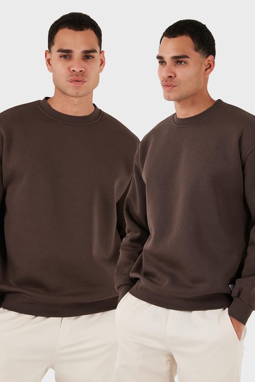 Buratti Regular Fit Bisiklet Yaka Şardonlu 2'li Paket Erkek Sweat 5905255S2 Koyu Kahve-Koyu Kahve