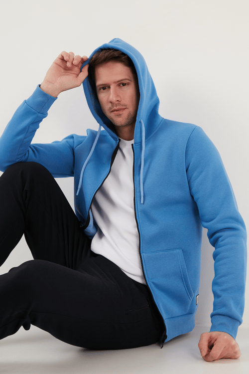Buratti Regular Fit Kapüşonlu Fermuarlı İçi Tüylü Yumuşak Şardonlu Kışlık Erkek Sweat 5905340 KOYU MAVİ