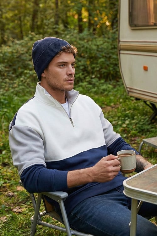 Buratti Renk Bloklu Regular Fit Yarım Fermuarlı Dik Yaka Erkek Sweat 5905719 İNDİGO