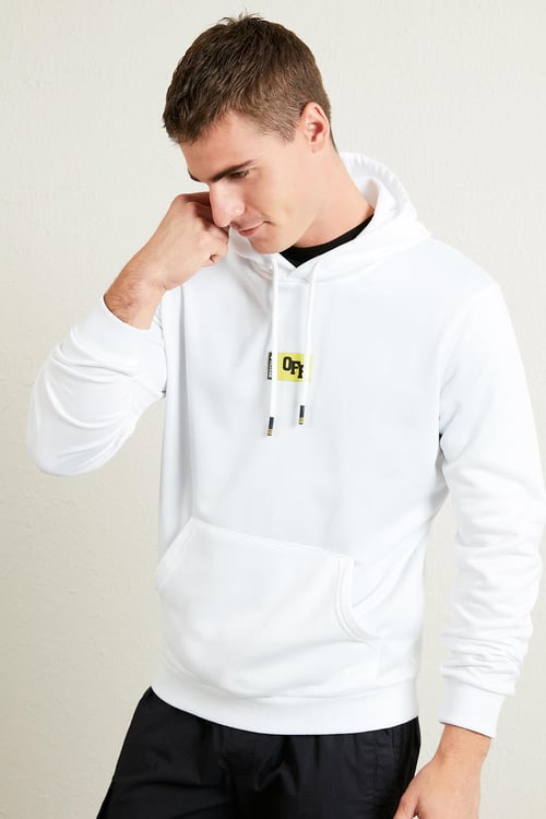 Buratti Slim Fit Kanguru Cepli Kapüşonlu Şardonlu Kışlık Erkek Sweat 5896589 BEYAZ