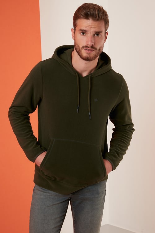 Buratti Slim Fit Kanguru Cepli Kapüşonlu Erkek Polar 5906032 HAKİ