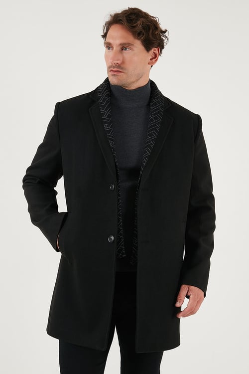 Buratti Yırtmaçlı Slim Fit Mono Yaka Kaşe Erkek Kaban 58400589 SİYAH