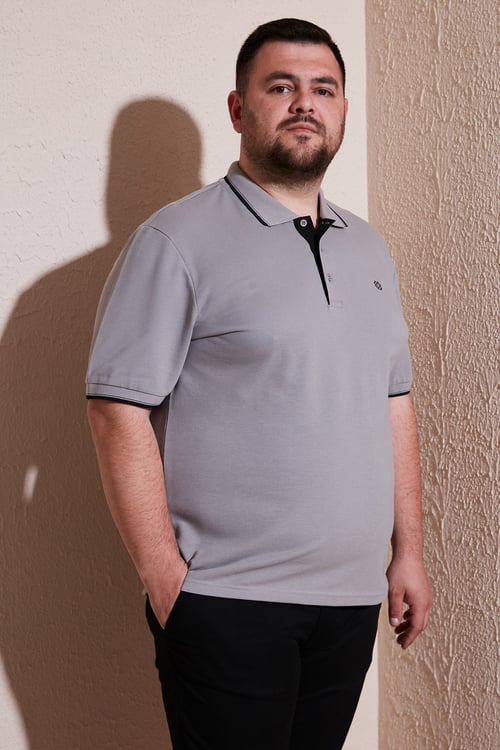 Büyük Beden Pamuklu Regular Fit Erkek Polo Yaka T Shirt 5902118B TAŞ