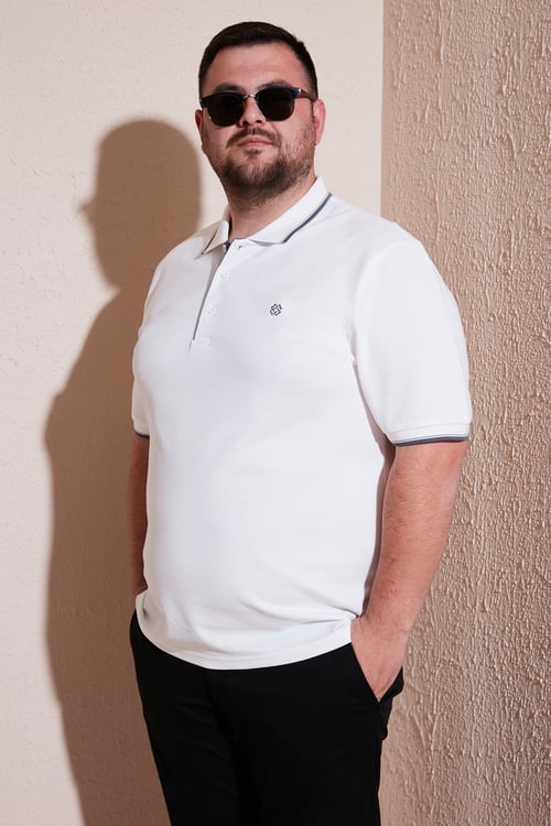 Büyük Beden Pamuklu Regular Fit Erkek Polo Yaka T Shirt 5902118B BEYAZ