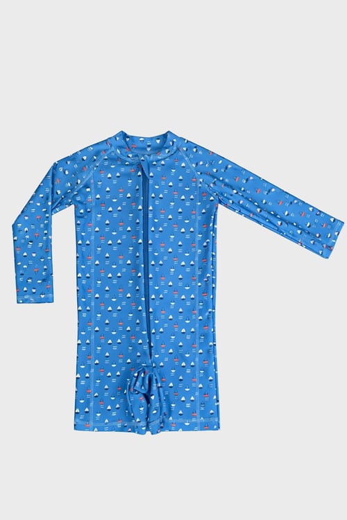 Caspian Long Sleeve Bakılı Uzun Kollu Kolay Kuruyan Uv Korumalı Kız Çocuk Mayo SM2681001301 MAVİ