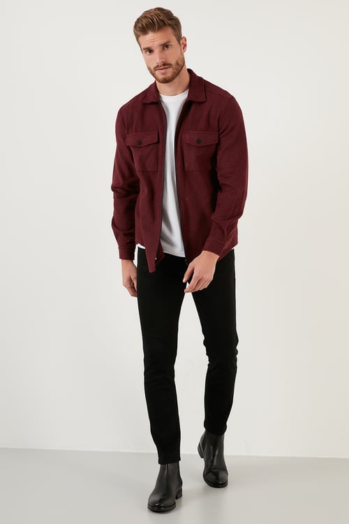 Çift Cepli Fermuarlı Slim Fit Kışlık Erkek Gömlek CF21W112925 BORDO