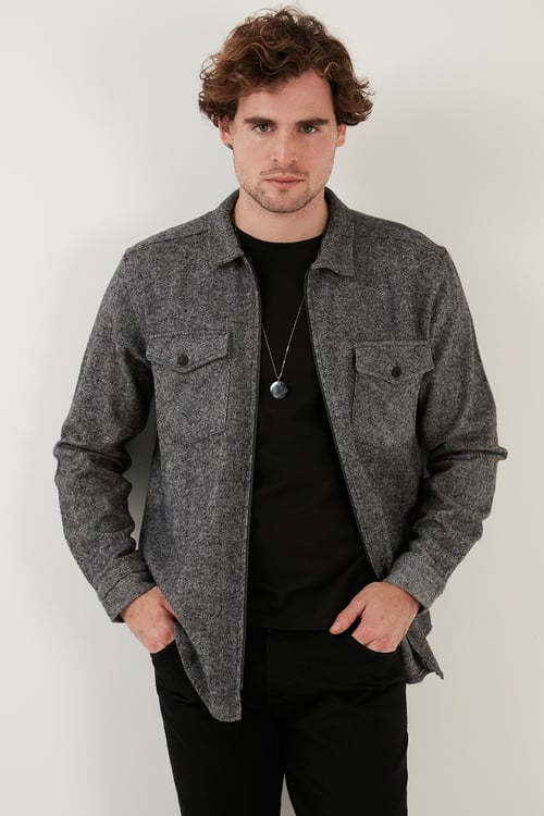 Çift Cepli Fermuarlı Slim Fit Kışlık Erkek Gömlek CF21W112925 GRİ