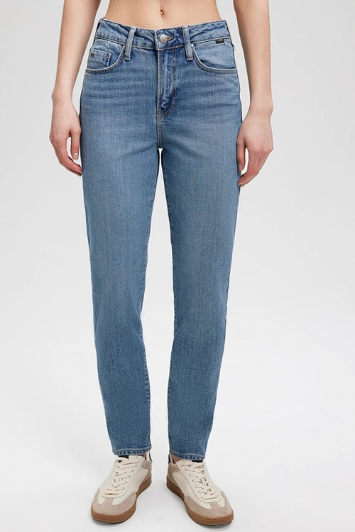 Cindy Streç Pamuklu Yüksek Bel Dar Paça Mom Fit Jeans Kadın Kot Pantolon 100277-87640 MAVİ