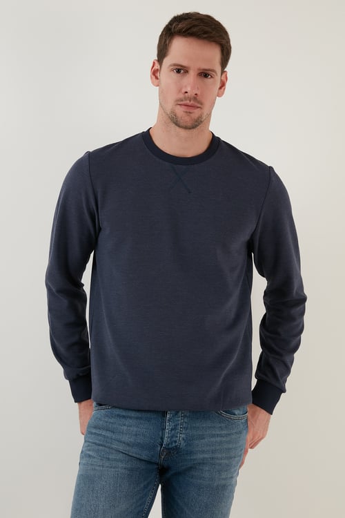 Çizgili Pamuklu Bisiklet Yaka Erkek Sweat 5905241 İNDİGO