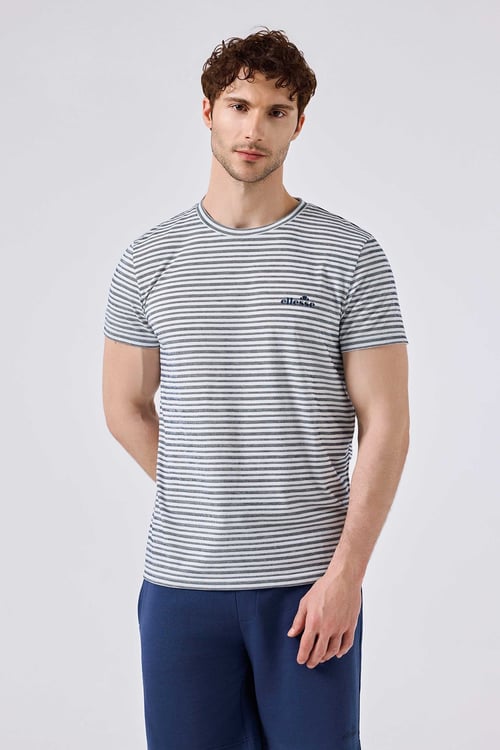Çizgili Regular Fit Bisiklet Yaka Erkek T Shirt 6SM5021-NV LACİVERT