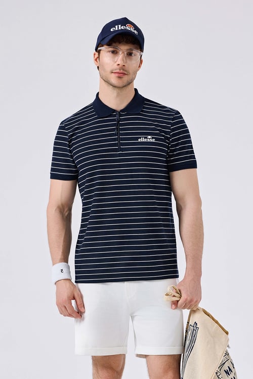 Çizgili Regular Fit Fermuarlı Erkek Polo Yaka T Shirt 6SM5020-NV LACİVERT