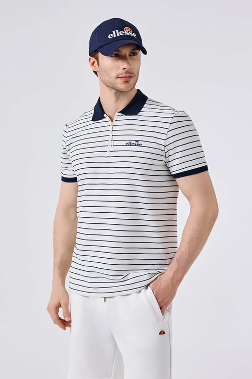 Çizgili Regular Fit Fermuarlı Erkek Polo Yaka T Shirt 6SM5020-OF BEYAZ