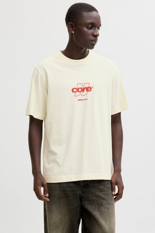 Core Logolu Pamuklu Regular Fit Bisiklet Yaka Erkek T Shirt 12289868 KREM