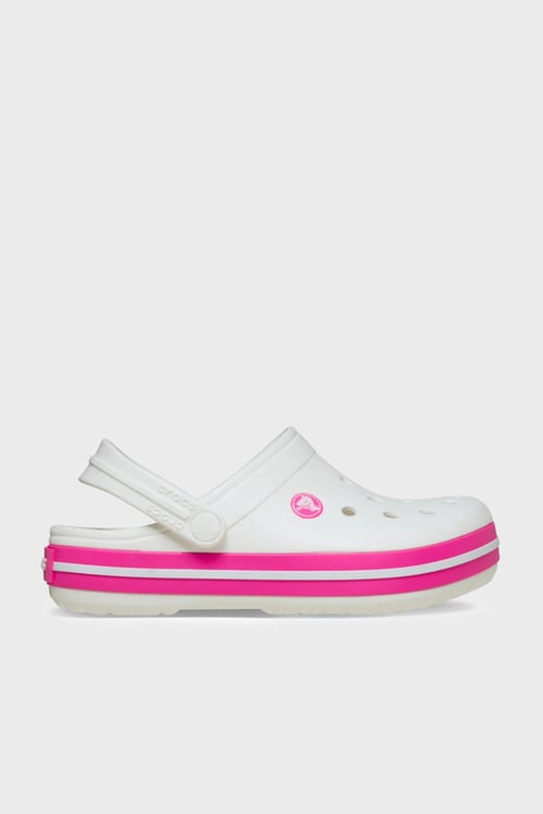Crocband Clog T Logolu Çıkarılabilir Kayışlı Kız Çocuk Terlik 207005-6WU Beyaz-Fuşya
