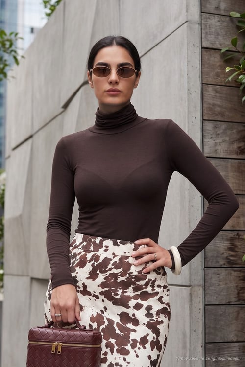 Dar Kalıp Balıkçı Yaka İnce Kadın Bluz 5866880 KAHVE