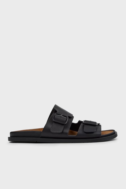 Deri Çift Bantlı Erkek Sandalet K101091-001 Siyah