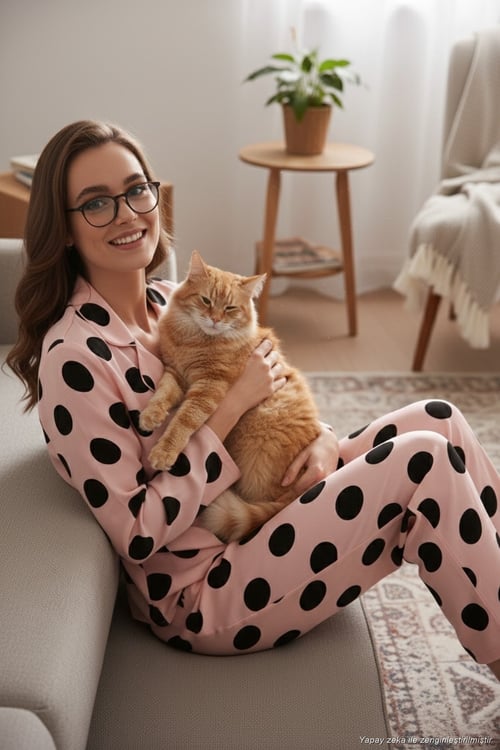 Desenli Reguar Fit Yumuşak Dokulu Kışlık Rahat Kadın Pijama Takımı 611PT288Y SİYAH