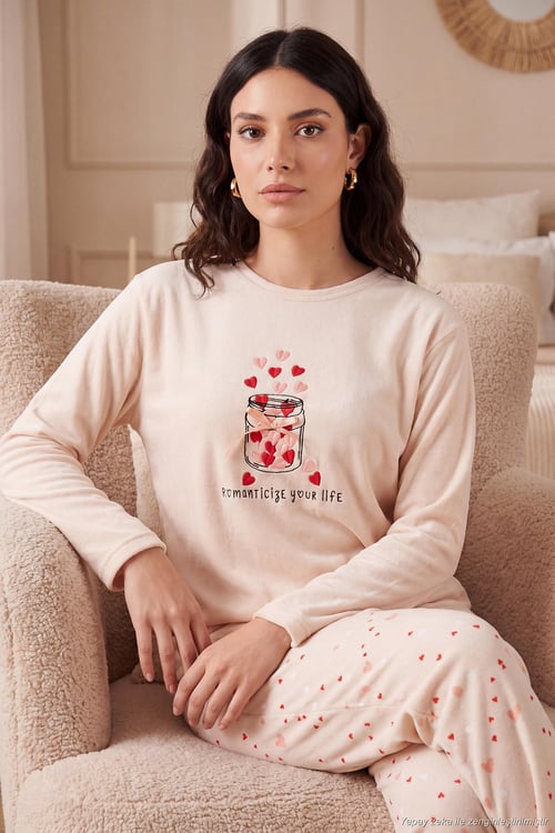 Desenli Yumuşak Dokulu Uzun Kollu Kadın Pijama Takımı 65750155 SOMON