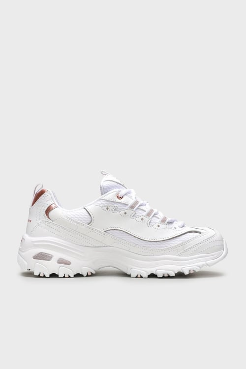 D'Lites Deri Logolu Kalın Taban Sneaker Kadın Ayakkabı 13145 WTRG Beyaz-Pembe-Altın