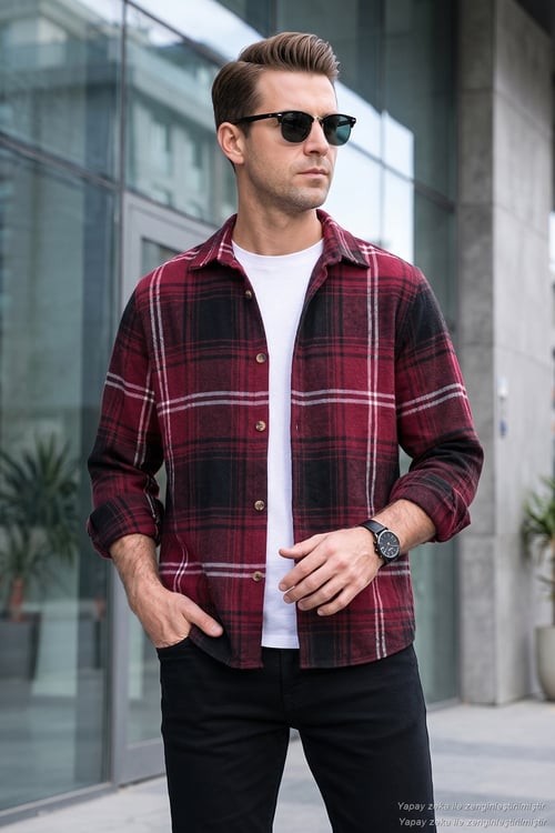 Ekoseli Uzun Kollu Slim Fit Kışlık Erkek Gömlek CF21W112844 BORDO