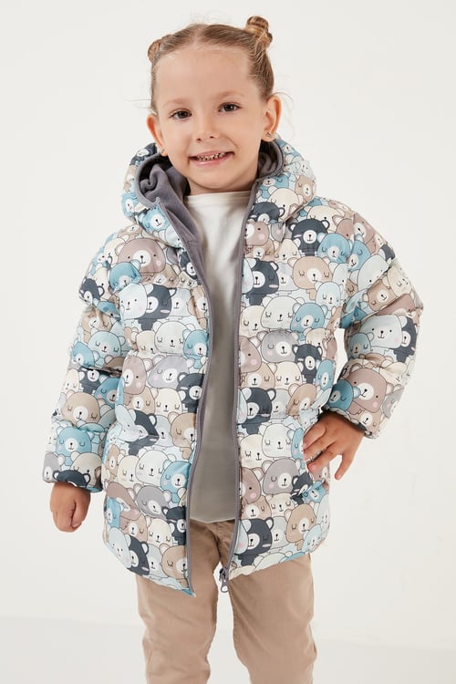 Ekstra Dolgulu İçi Yumuşak Polarlı Kapüşonlu Şişme Unisex Çocuk Mont 5763008 BEJ