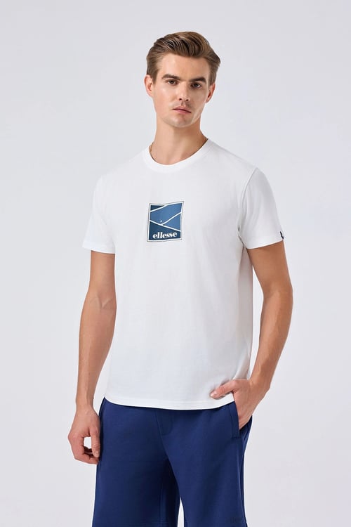 Ellesse % 100 Pamuk Regular Fit Bisiklet Yaka Baskılı Erkek T Shirt 6SM5025-OF BEYAZ