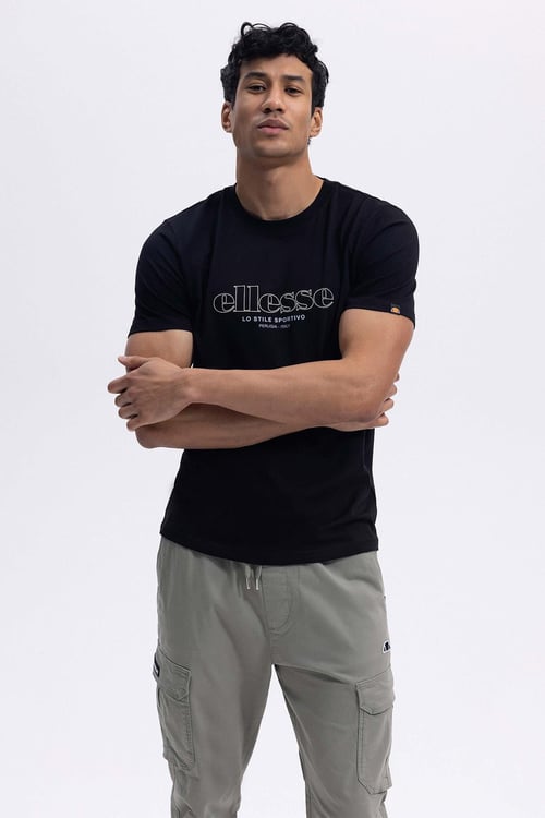 Ellesse % 100 Pamuk Regular Fit Bisiklet Yaka Logo Baskılı Erkek T Shirt EM451-BK SİYAH