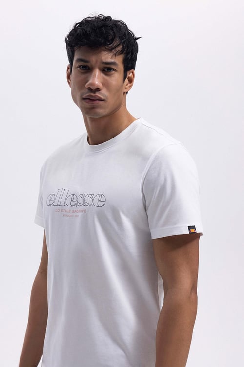Ellesse % 100 Pamuk Regular Fit Bisiklet Yaka Logo Baskılı Erkek T Shirt EM451-OF BEYAZ