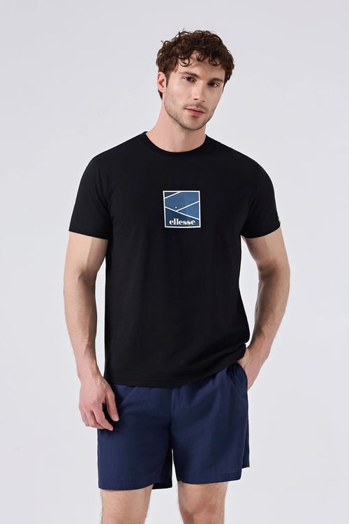 Ellesse % 100 Pamuk Regular Fit Bisiklet Yaka Baskılı Erkek T Shirt 6SM5025-BK SİYAH