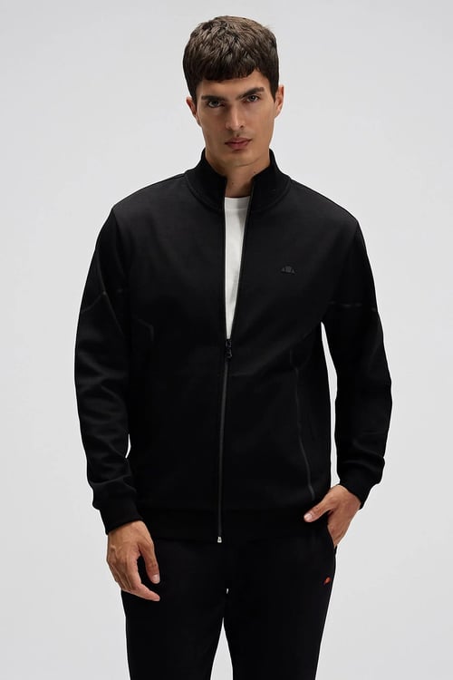 Ellesse Logolu Pamuklu Regular Fit Dik Yaka Fermuarlı Erkek Sweat EM545-BK SİYAH