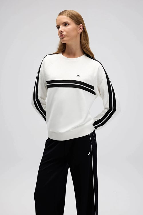 Ellesse Logolu Şerit Detaylı Pamuklu Regular Fit Bisiklet Yaka Bayan Sweat EF536-OF BEYAZ