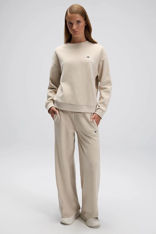 Ellesse Pamuklu Relaxed Fit Normal Bel Bol Paça Bayan Eşofman Altı EF543-BGM BEJ MELANJ