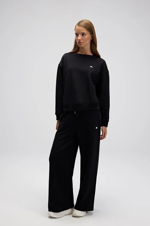 Ellesse Pamuklu Relaxed Fit Normal Bel Geniş Paça Bayan Eşofman Altı EF528-BK SİYAH