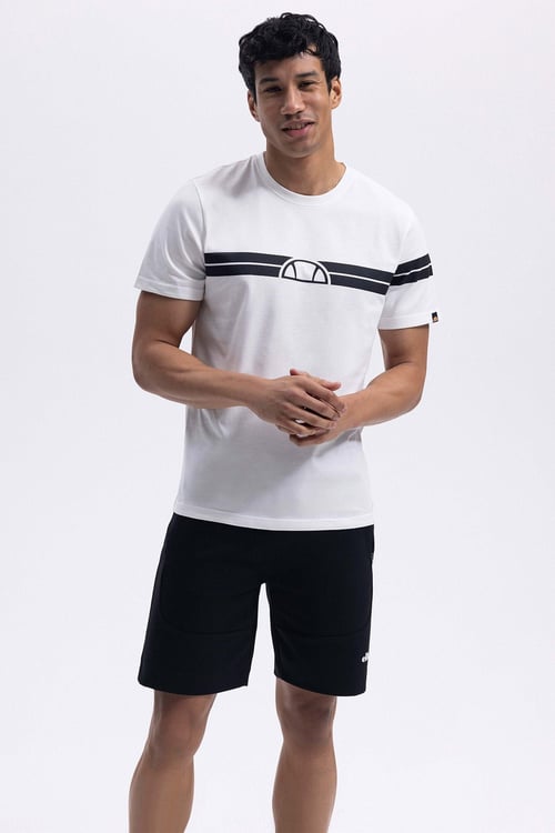 Ellesse Şerit Detaylı % 100 Pamuk Regular Fit Bisiklet Yaka Erkek T Shirt EM442-ECR EKRU
