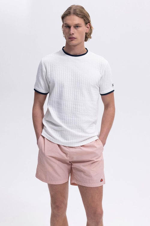Ellesse Streç Pamuklu Regular Fit Şerit Detaylı Bisiklet Yaka Erkek T Shirt EM492-OF BEYAZ