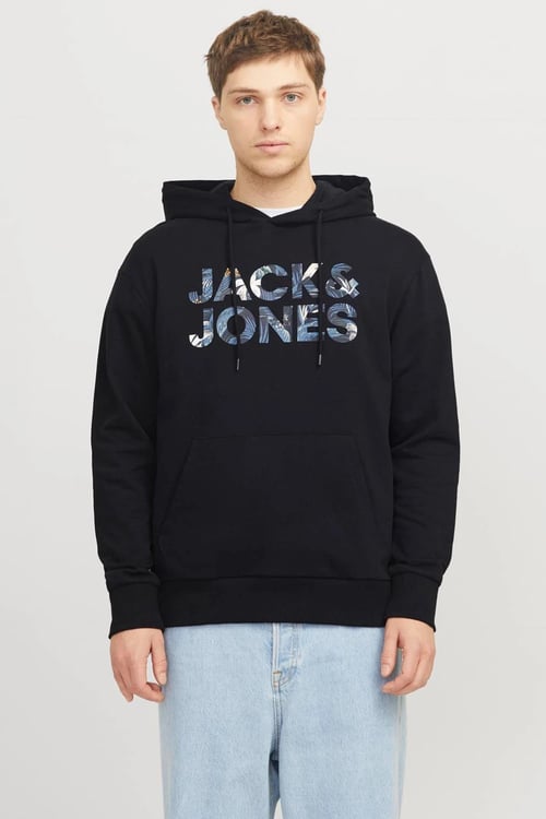 Essentials Jjebryan Logolu % 100 Pamuk Relaxed Fit Kapüşonlu Erkek Sweat 12268128 SİYAH