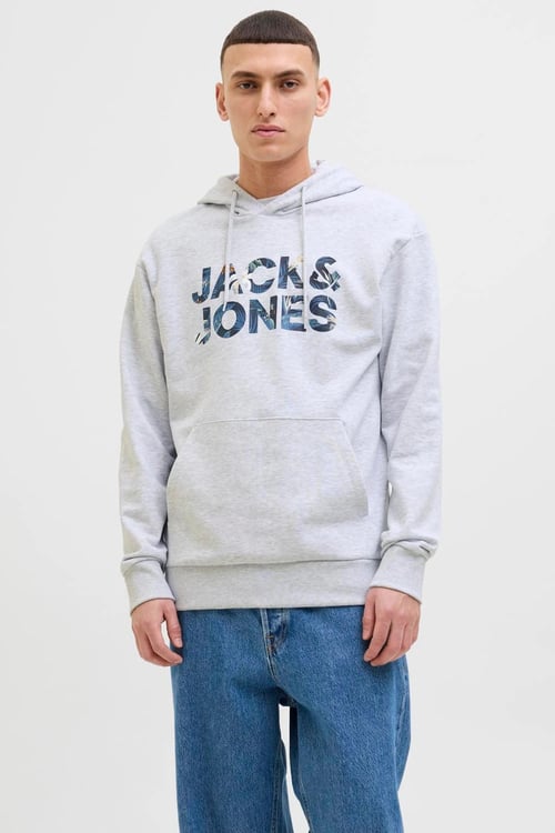 Essentials Jjebryan Logolu % 100 Pamuk Relaxed Fit Kapüşonlu Erkek Sweat 12268128 AÇIK GRİ