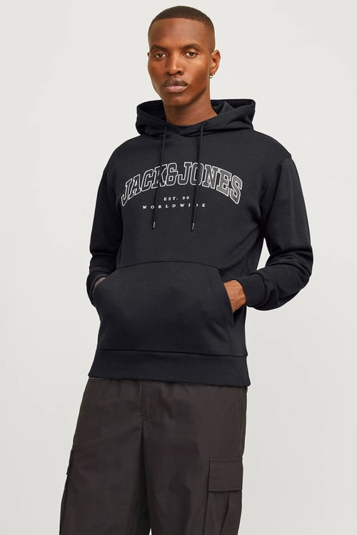 Essentials Jjecaleb Pamuklu Relaxed Fit Kapüşonlu Erkek Sweat 12256521 SİYAH