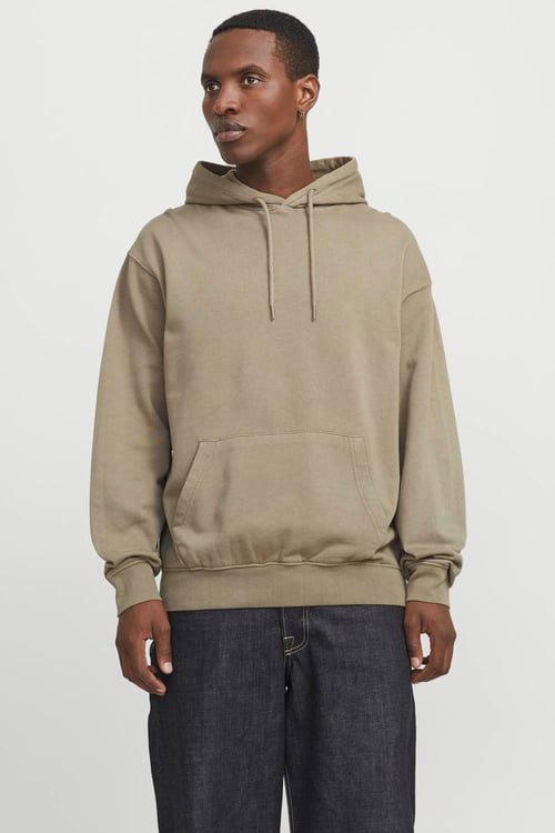 Essentials Jjecharge Pamuklu Oversize Fit Kapüşonlu Erkek Sweat 12268272 YAĞ YEŞİLİ