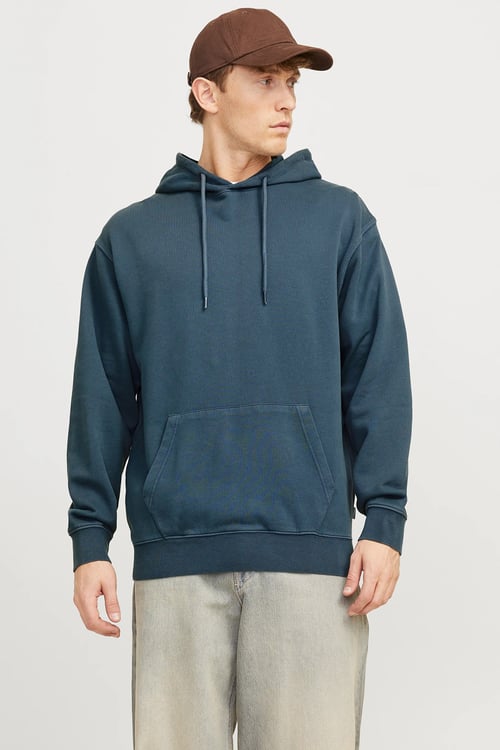 Essentials Jjecharge Pamuklu Oversize Fit Kapüşonlu Erkek Sweat 12268272 İNDİGO