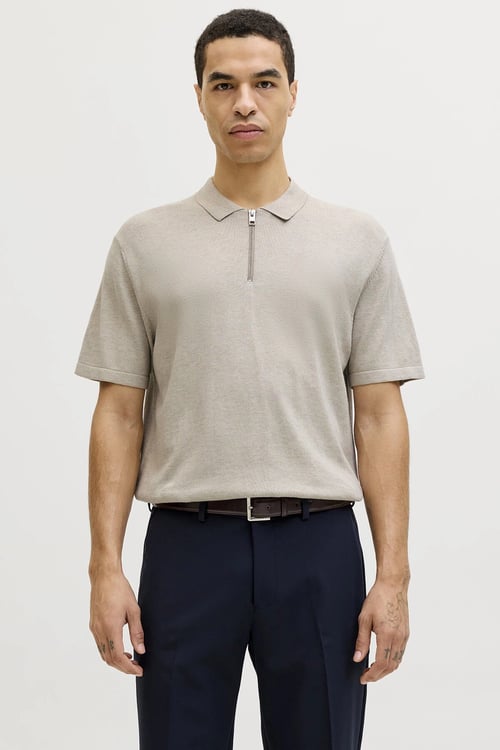 Essentials Jjeemil Pamuklu Fermuarlı Erkek Polo Yaka T Shirt 12288260 BEJ