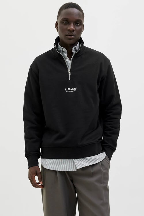 Essentials Jjesoho Pamuklu Regular Fit Fermuarlı Dik Yak Erkek Sweat 12278793 SİYAH