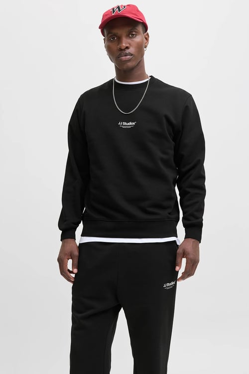 Essentials Jjesoho Pamuklu Regular Fit Bisiklet Yaka Erkek Sweat 12278791 SİYAH