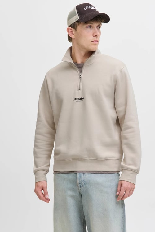 Essentials Jjesoho Pamuklu Regular Fit Fermuarlı Dik Yak Erkek Sweat 12278793 TAŞ