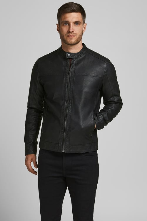 Essentials Jjewarner Regular Fit Fermuarlı Suni Erkek Deri Mont 12182461 SİYAH