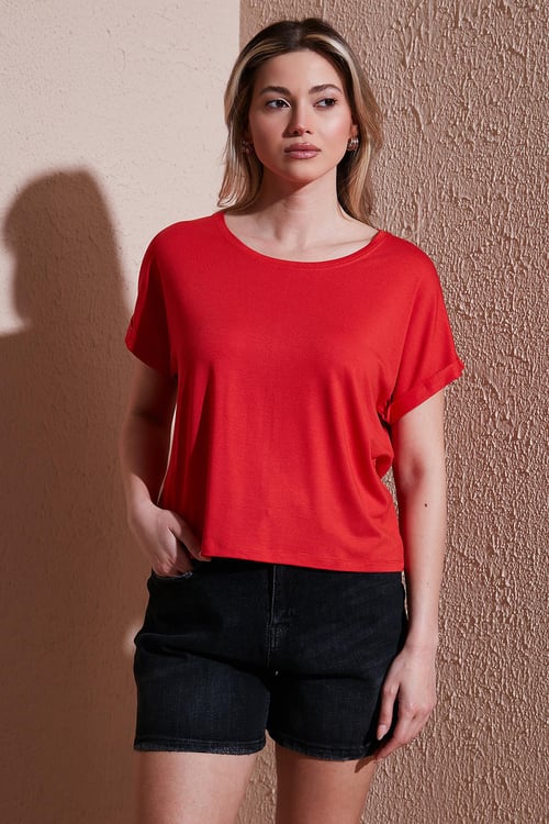 Fashion Friends Comfort Fit Bisiklet Yaka Bayan Bluz 25Y0519K1 CORAL